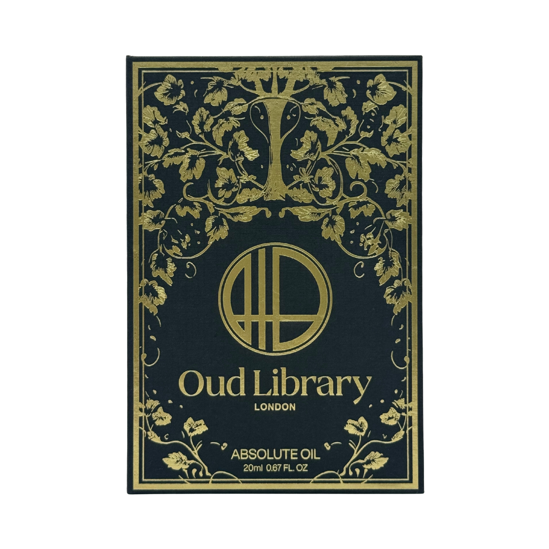 Pure oil perfume boxed packaging, front view